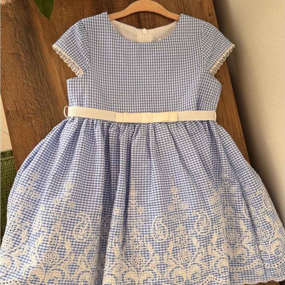 Rare Editions Blue and White A-Line Dress with Flutter Sleeves